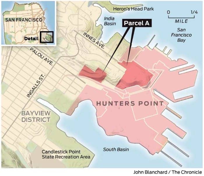 Hunters-Point-Shipyard-map-of-Parcel-A1-A2-by-John-Blanchard-SF-Chron, Renewed call for shipyard excavation moratorium – the legal legacy of harm to the Hunters Point community, Local News & Views 