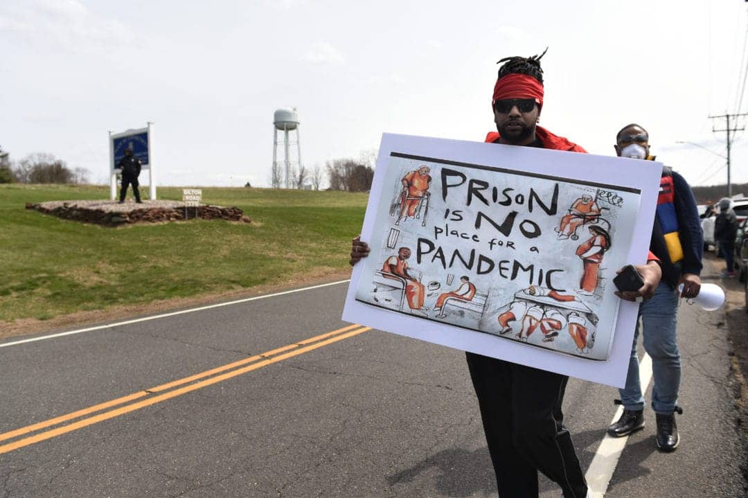 Prison-is-no-place-for-a-pandemic-protesters-outside-Northern-CI-in-Somers-CT-041320-by-Cloe-Poisson-CTMirror, Residents demand Newsom grant mass releases as COVID-19 deaths surge in California prisons, Abolition Now! 