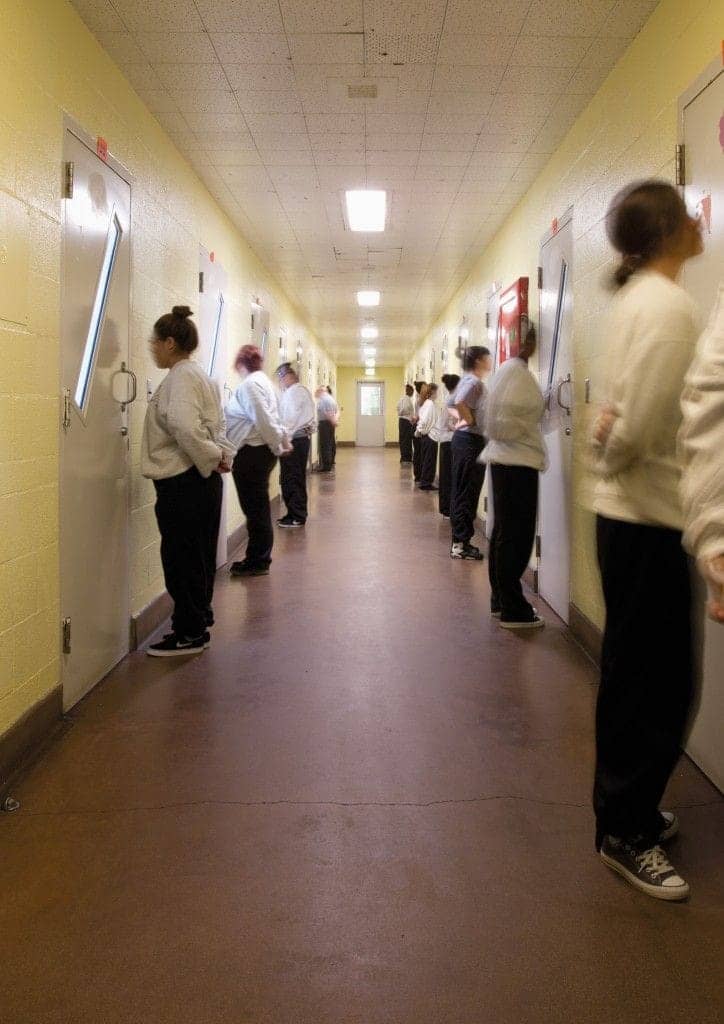 Girls-line-up-at-Los-Padrinos-Juvenile-Hall-in-Downey-Cali-by-PBS, Come July, California will swap juvenile jails for reform-minded rehab centers, Abolition Now! 