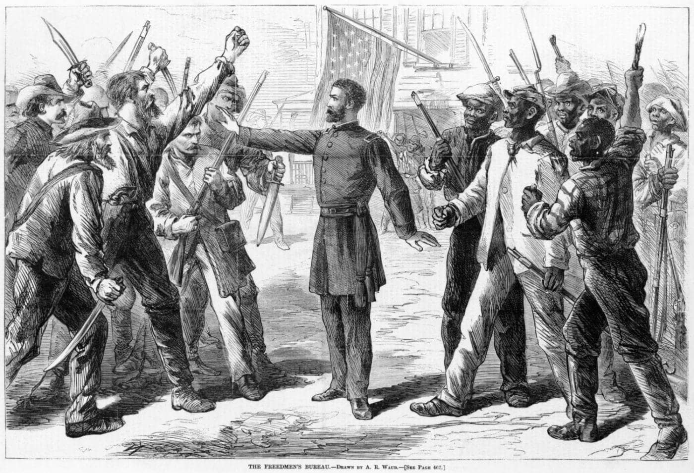 The-Freedmens-Bureau-Gen.-Shermans-40-acres-a-mule-separating-warring-whites-Blacks-art-by-Alfred-Waud-1868-Library-of-Congress-1400x955, A Black storyteller chronicles the history of slavery and freedom, Culture Currents 