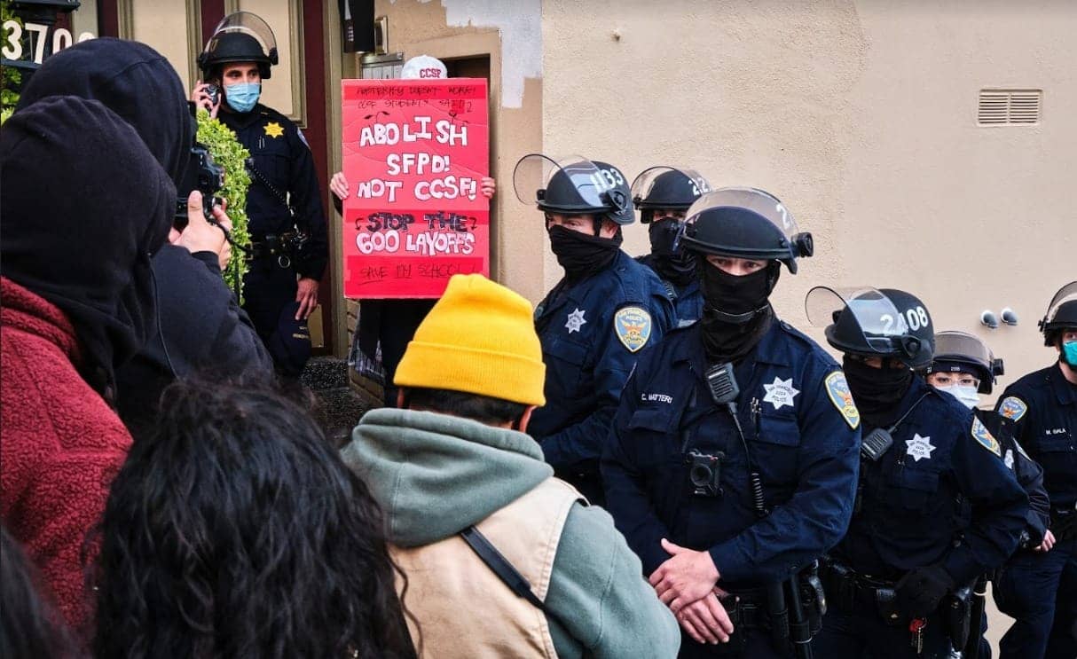 AAPI-Black-Solidarity-Save-CCSF-rally-SFPD-in-riot-gear-intimidate-mostly-BIPOC-students-community-‘Abolish-SFPD-Not-CCSF-Stop-the-600-layoffs-by-Glenn-Mercado, To City College Trustee Tom Temprano and the Board of Trustees, Local News & Views 
