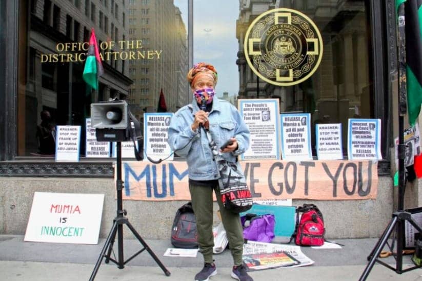 Pam-Africa-demands-Philly-DA-Larry-Krasner-release-Mumia-031221-by-Emma-Lee-WHYY, Scaling the walls: Contact visit with Mumia, Abolition Now! 