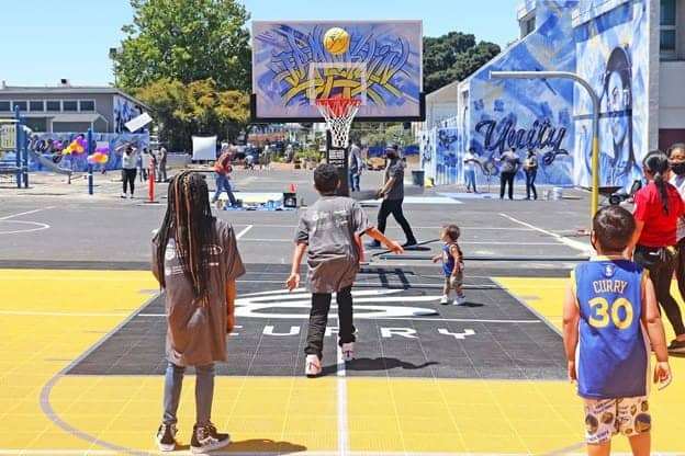 Children-play-as-Eat.-Learn.-Play-dedicates-new-Franklin-Elementary-playground-court-garden-project-061221-by-Kelly-Sullivan-Getty-Images, The Curry family helps renovate and unveil new playground at East Oakland elementary school, Local News & Views 