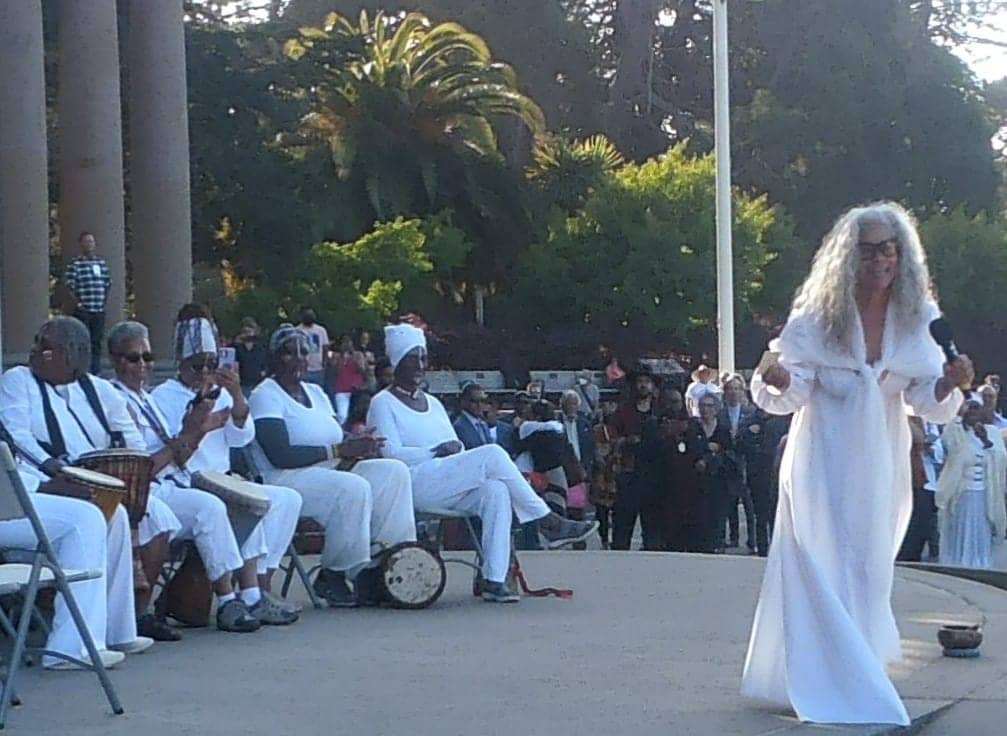 Dana-King-speaking-to-crowd-at-Monumental-Reckoning-unveiling-Golden-Gate-Park-by-Jahahara-061821, The Juneteenth Holiday and Kujichagulia, or self-determination, Culture Currents 