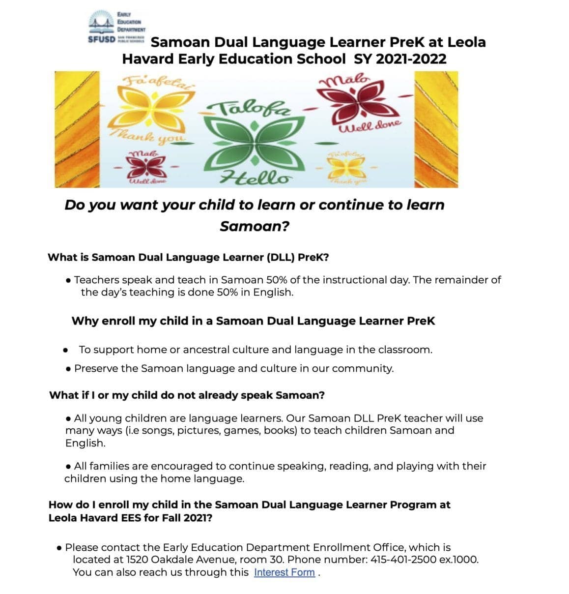 FAQ-for-Samoan-Dual-Language-Learner-Pre-K-Program-Leola-Havard-School-SFUSD-e1627512310439, Samoan Dual Language Pre-K Program launched in the Bayview!, Local News & Views 