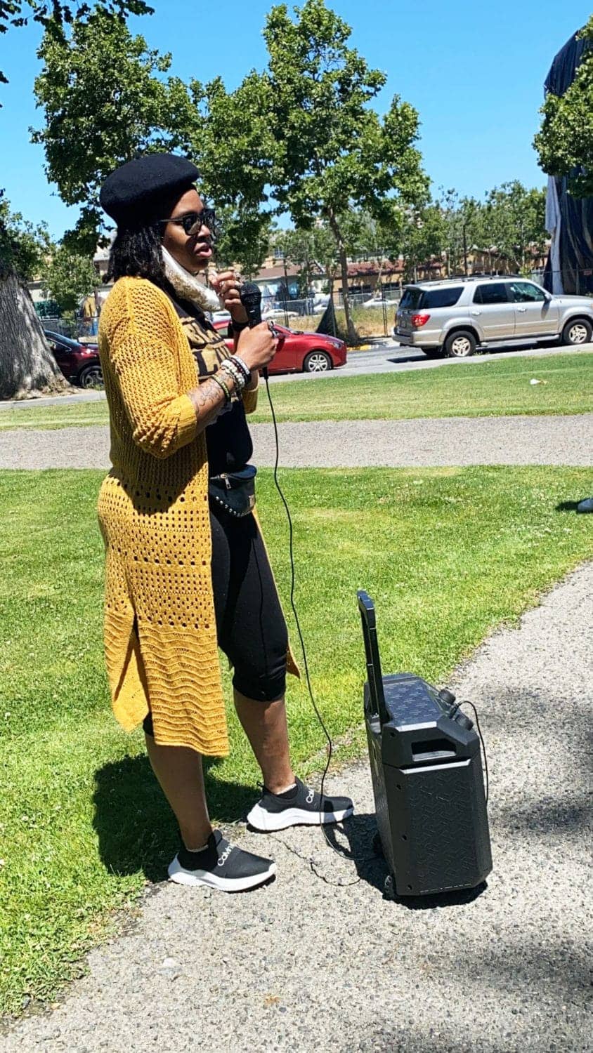 Lyvesha-Franklin-speaks-at-POOR-Magazine-and-California-Families-Rise-anti-CPS-protest-Santa-Clara-County-Justice-Center-051921-by-Tiny, Child Separation Services and the Family InJustice Court, Local News & Views 