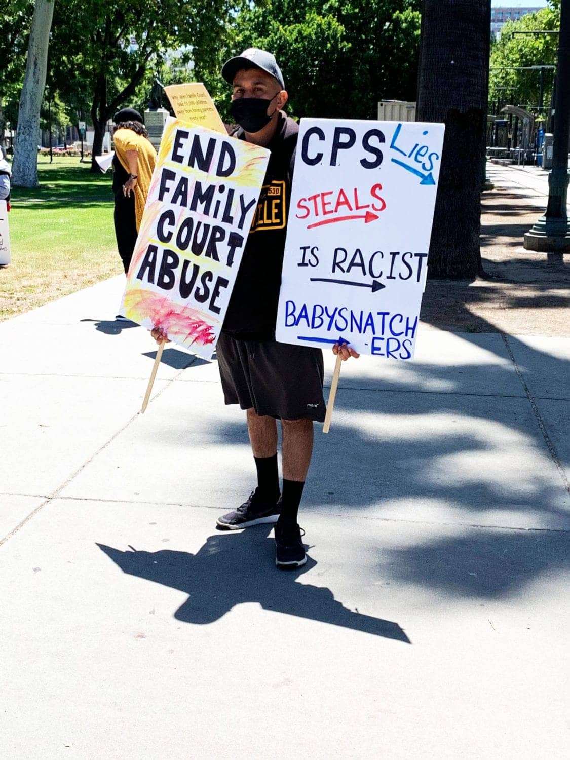 Man-protests-CPS-at-POOR-Magazine-California-Families-Rise-protest-Santa-Clara-County-Justice-Center-051921-by-Tiny, Child Separation Services and the Family InJustice Court, Local News & Views 