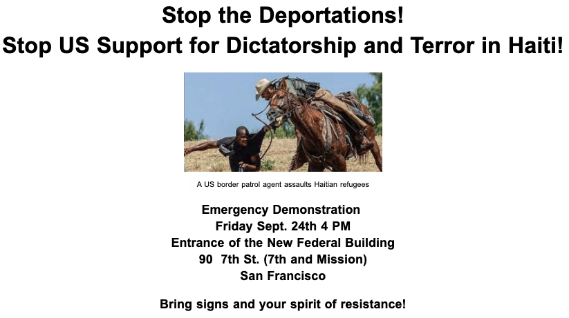 Stop-the-Deportations-flier-for-rally-092421-by-Haiti-Action-Committee, Haitian refugee crisis made in the USA, border patrol agents whip migrants, World News & Views 