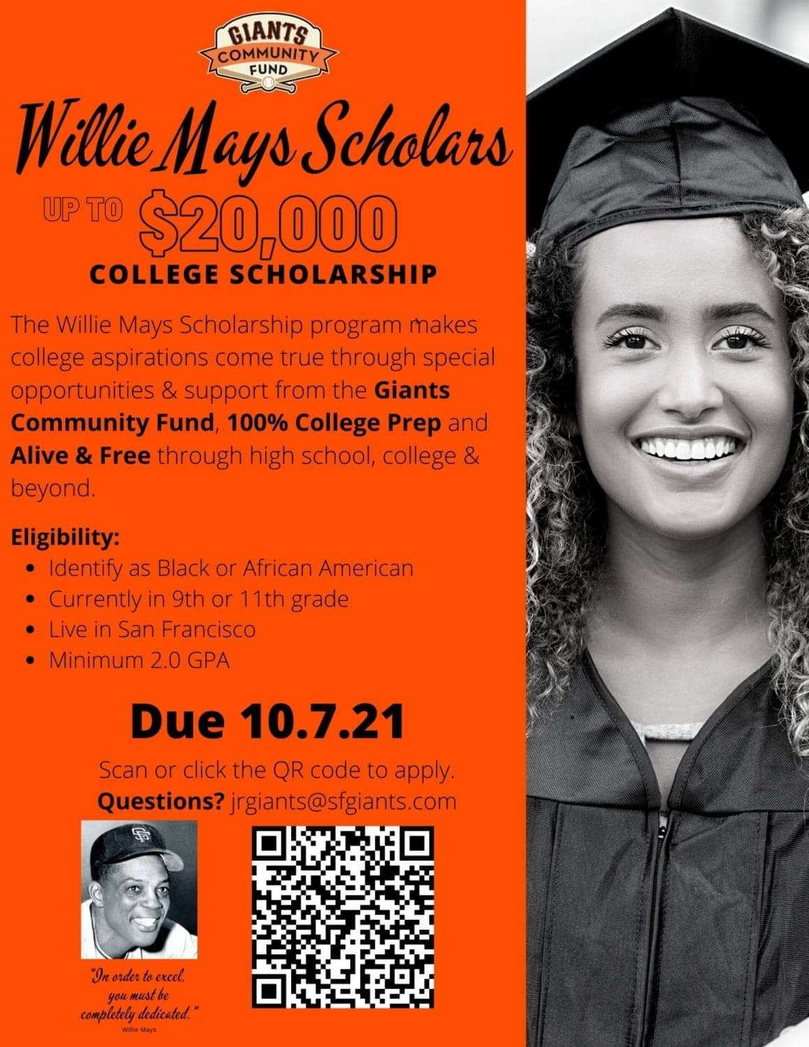 Willie-Mays-Scholarship-2021-with-SF-Giants, Daphne Young’s eye on education: ‘What’s going on?’, Local News & Views 