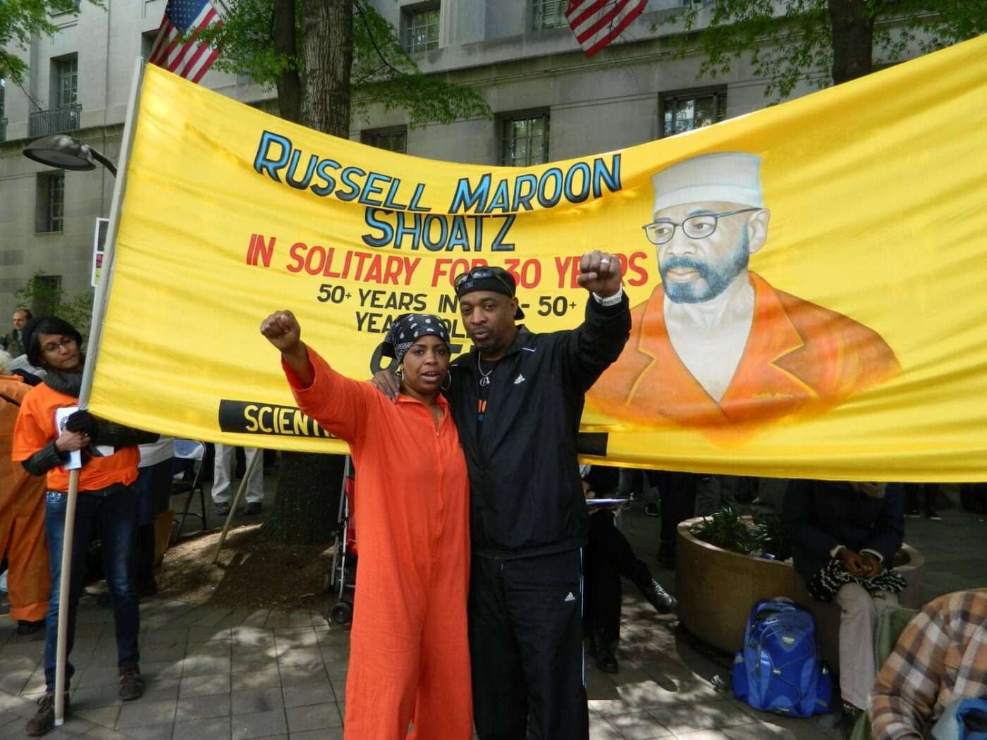 Kanya-DAlmeida-Theresa-Shoatz-Chuck-D-w-Russell-‘Maroon-Shoatz-banner-at-Occupy-Justice-Dept-rally-Mumias-bday-042412-1400x1050, Compassionate release for Maroon, Abolition Now! 