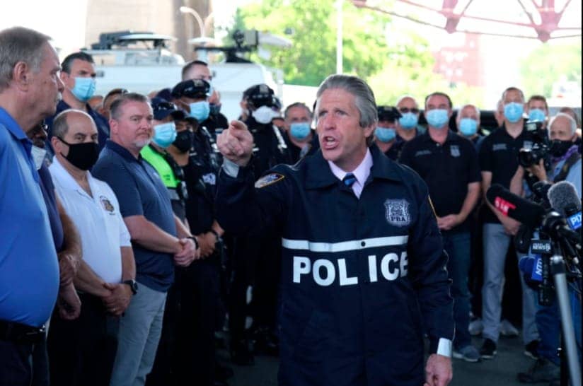 New-York-City-Police-Benevolent-Assoc-President-Pat-Lynch-press-conference-060920-by-Seth-Wenig-AP, Police unions block 60 percent of cases involving officers killing Blacks from being reported, Featured News & Views 