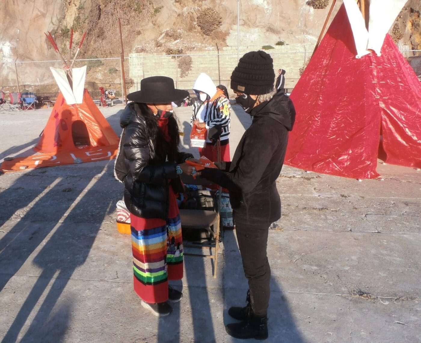 Nube-Brown-receiving-bandana-from-Tyteanna-at-Indigenous-Peoples-Day-Sunrise-Ceremony-on-Alcatraz-101121-by-Jahahara-1400x1141, Love! Life! Healing! Reparations now!, Culture Currents 