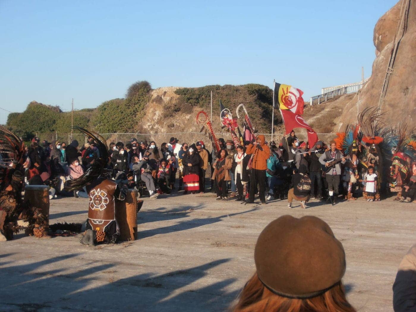 Ras-KDee-at-Indigenous-Peoples-Day-Sunrise-Ceremony-on-Alcatraz-101121-by-Jahahara-1400x1050, Love! Life! Healing! Reparations now!, Culture Currents 
