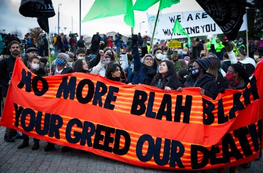 No-more-blah-blah-blah-demonstrators-at-UN-Climate-Change-Conference-COP26-by-Murdo-MacLeod-Guardian-110121, Different summit, same story for the polluters and poor at global climate meeting, World News & Views 