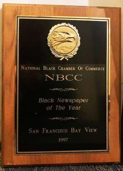 National-Black-Chamber-of-Commerce-award-to-San-Francisco-Bay-View-as-Black-Newspaper-of-the-Year-1997, National Black Chamber of Commerce champion Harry C. Alford dies, Culture Currents 