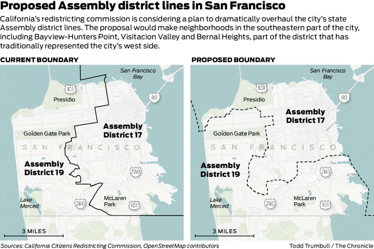 Proposed-Assembly-district-lines-in-SF-1121-graphic-by-SF-Chron, Ready to take legal action: Cal NAACP warns Redistricting Commission, Local News & Views 