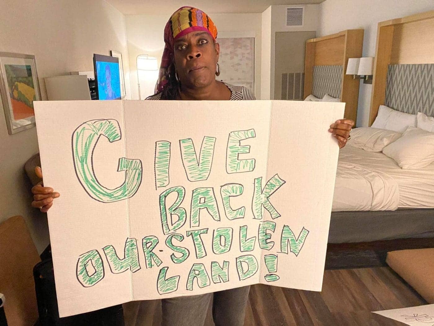 Give-back-our-stolen-land-Aunti-Frances-Moore-promotes-LandBack-from-motel-room-on-Pacific-Northwest-UnTour-by-PNN-1400x1050, A State of Emergency … for people sleeping outside, Local News & Views 