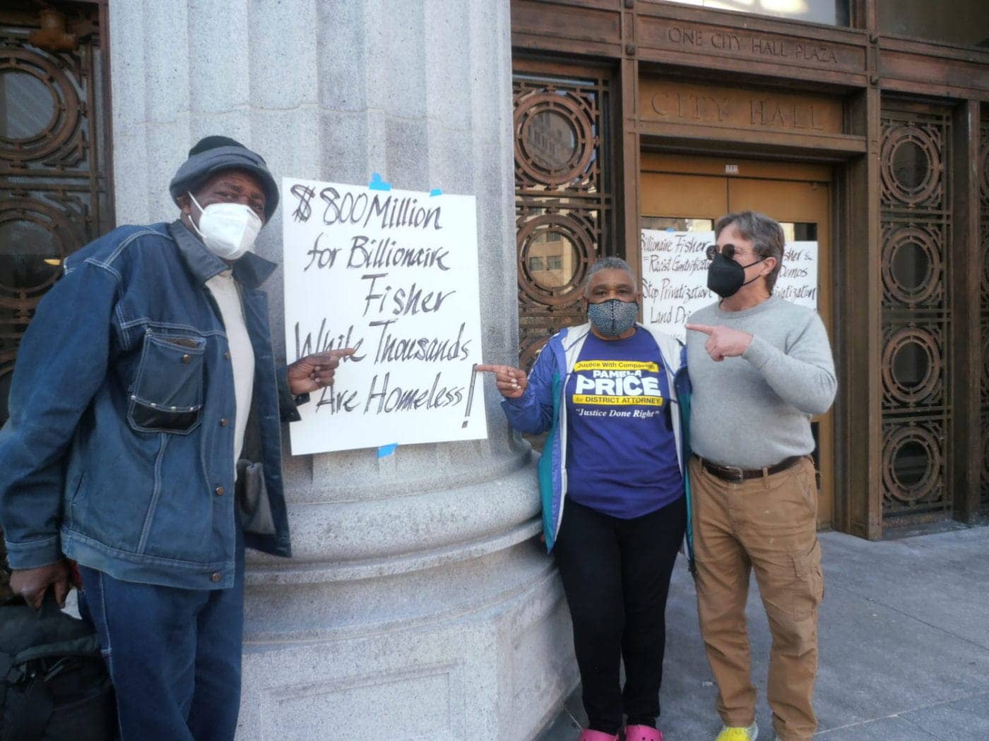 Gene-Hazard-Melody-Davis-and-Patrick-Fahy-at-Oakland-City-Hall-protest-against-Fisher-family-housing-project-2022-by-Jahahara-1400x1050, Go tella OurStories and futures, Culture Currents 