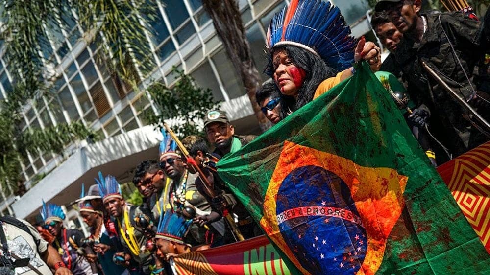 Sonia-Guajajara-and-other-indigenous-Guajajara-people-protest-Bolsonaro-in-Brazil-by-Midia-Ninja-042619, ‘Fora Bolsonaro!’, News & Views 