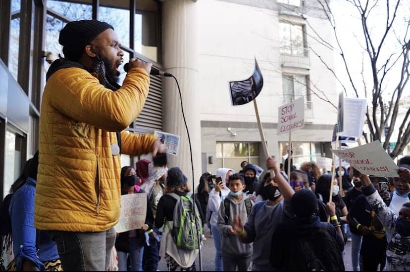 Teacher-Tim-Killings-speaks-at-student-rally-ag-Oakland-school-closures-0222, Students, parents and community are hunger striking, protesting Oakland’s school closings in Black and Brown neighborhoods, News & Views 