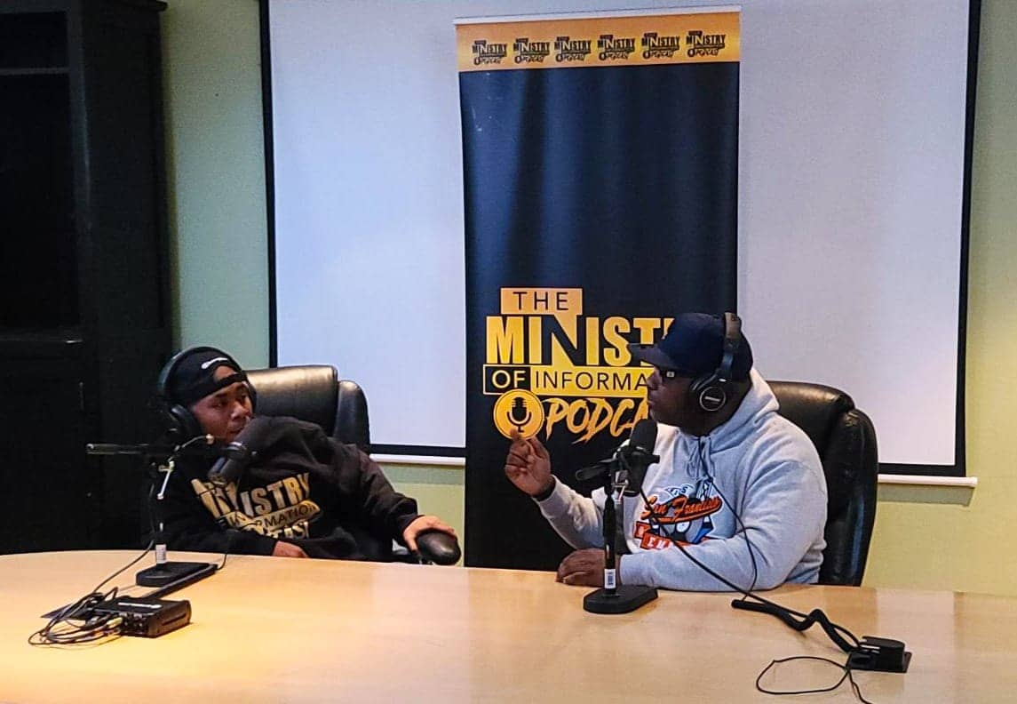 JR-interviewing-Dawud-Muhammad-owner-of-Big-Printing-in-Oakland, Developing the Ministry of Information Podcast: A short look at the journalistic trek of JR Valrey, Culture Currents News & Views 