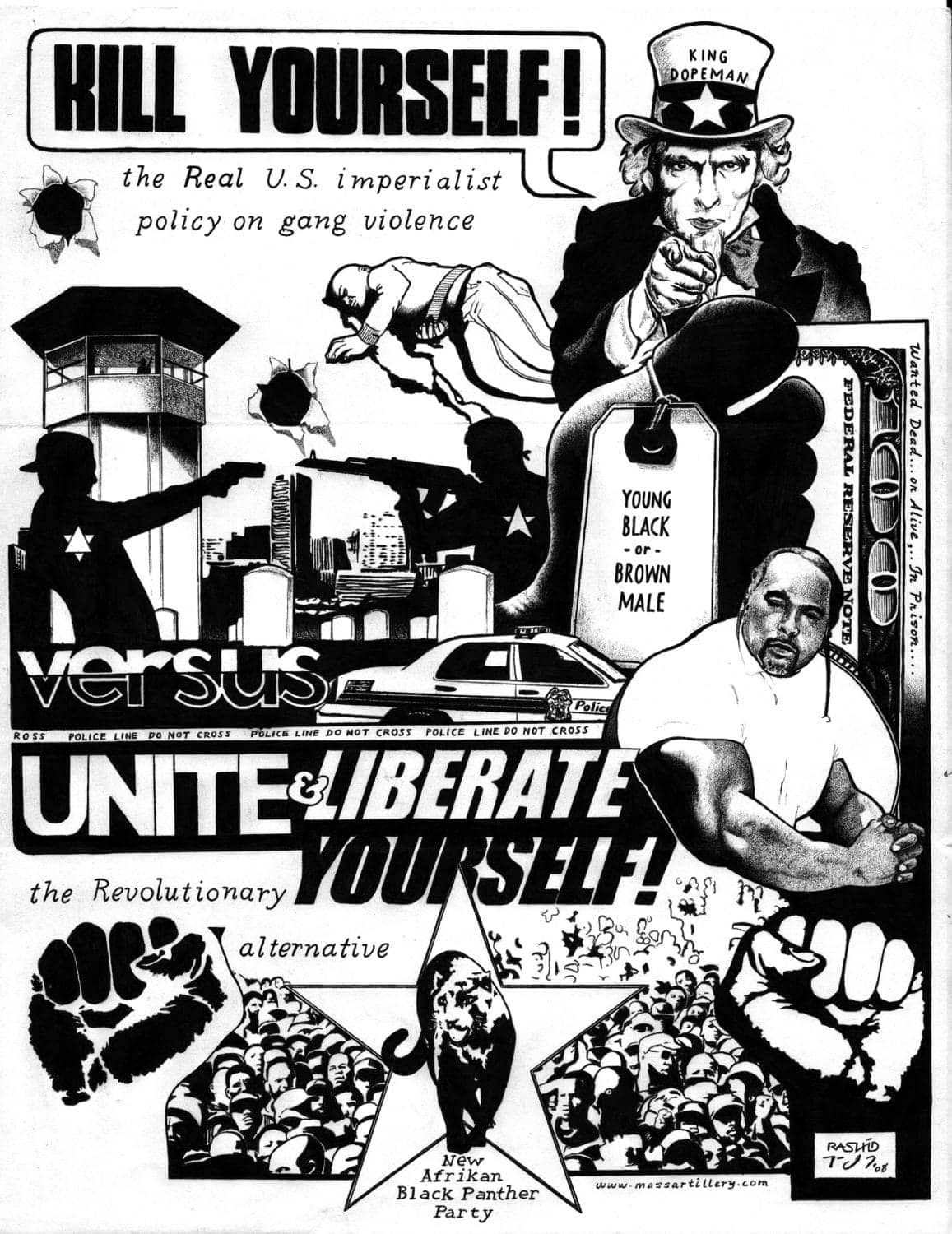 Kill-Yourself-versus-Unite-Liberate-Yourself-art-by-Rashid-2008, Blood in the Clenched Fist Alliance, Abolition Now! 