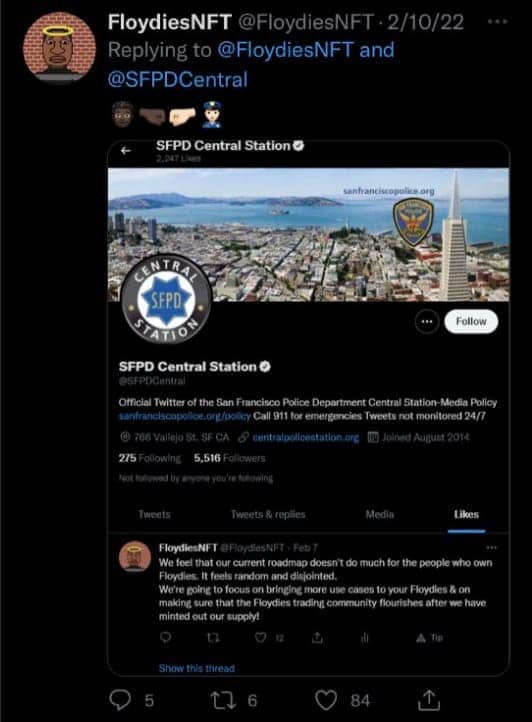 Floydies-NFT-and-SFPD-Twitter, At the collapse of the NFT economy, SFPD’s anti-Black participation will not be forgotten, Culture Currents Local News & Views News & Views 