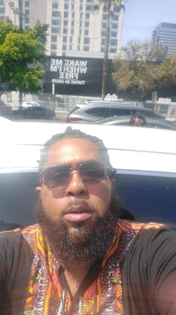 Eric-Hunter-selfie-outside-Wake-Me-When-Im-Free22-600x1071, ‘Please wake me when I’m free’: LA’s 2Pac museum, Culture Currents Local News & Views News & Views 