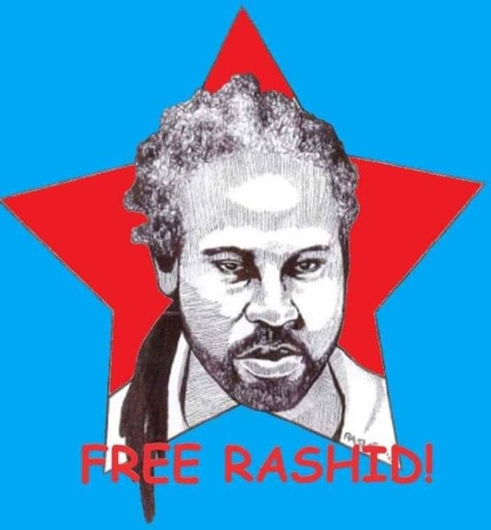 Free-Rashid-self-portrait-in-red-star, My cancer diagnosis and the disease of denied prison medical care, Behind Enemy Lines 