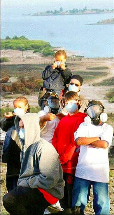 Children-in-gas-masks-at-Shipyard, View from a playground in Hunters Point, Local News & Views News & Views 