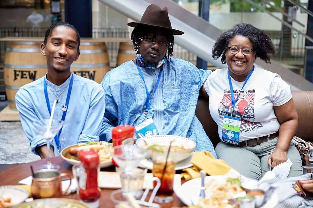 Emmanuel-Henderson-Oghenechovwe-and-LaShawn-M.-Wanak-at-WorldCon-0922, First African-born Black Nebula Award winner faces death threats & hostile embassy to attend WorldCon, Culture Currents Featured 