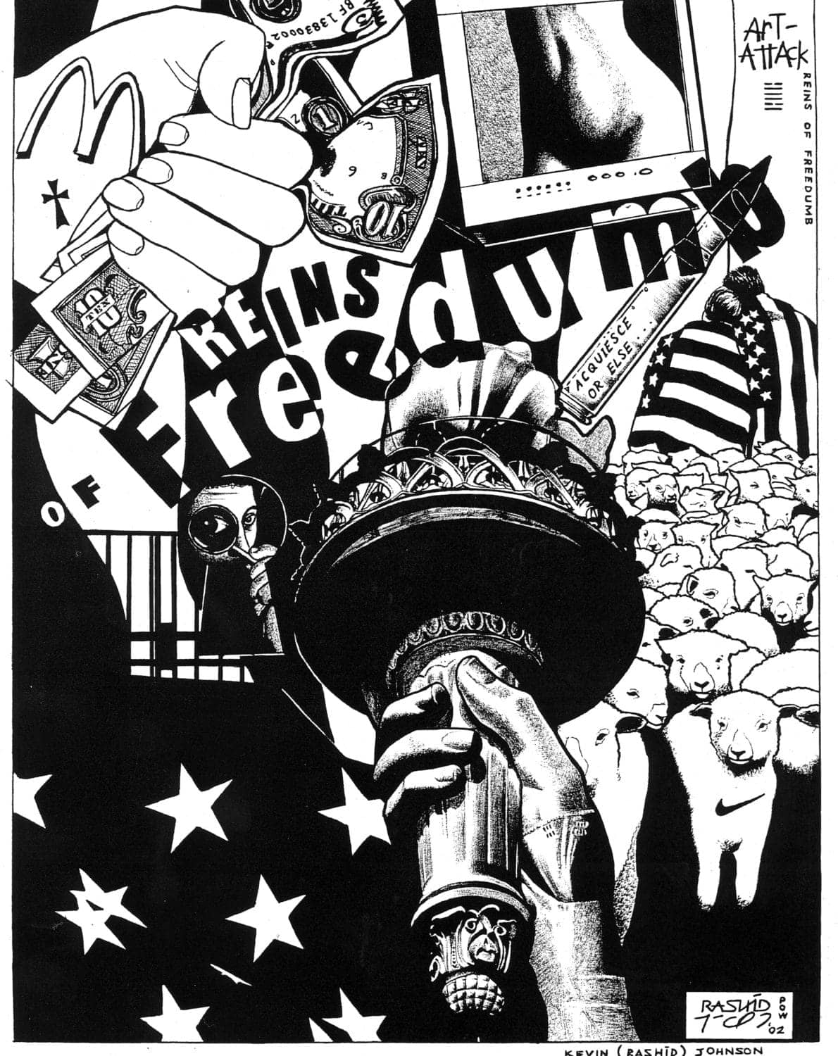 Reins-of-Freedumb-art-by-Kevin-Rashid-Johnson-2002-1, <strong>The advertising industry: Perpetuating wage slavery and manufacturing artificial desires</strong> , Abolition Now! News & Views 