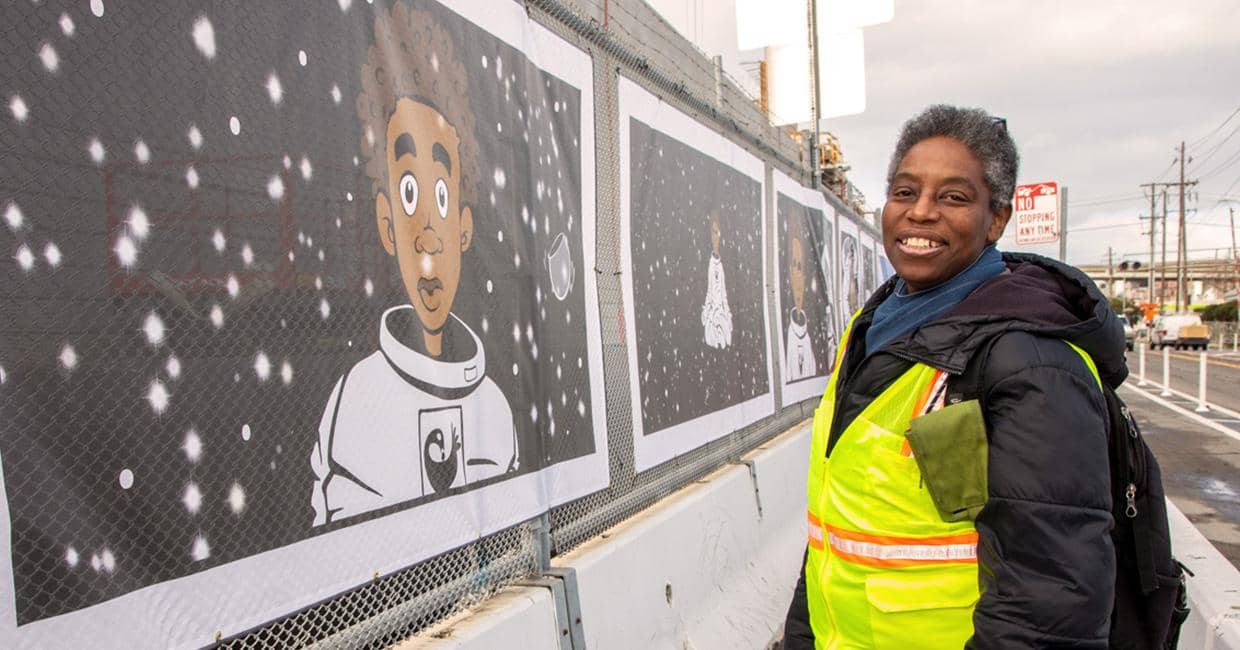 Nancy-Cato-SFPUC-mural-on-Evans-at-Sewage-Treatment-Plant-Jamaris-Journey, Nancy Cato helps us see ourselves through art, Culture Currents Featured Local News & Views News & Views 