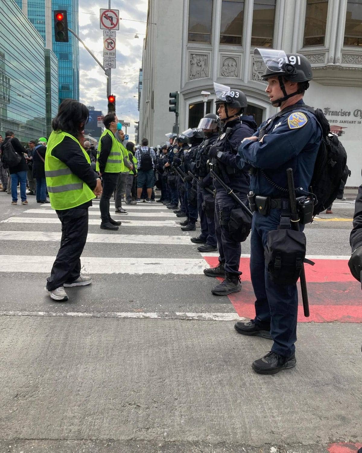SFPD-squares-off-at-5th-Mission-for-APEC-111523-7am-by-Pearl-Ubungen-Ken-Miller-PNN, APEC faceoff: Homeless in Gaza, homeless in Huchuin, Featured Local News & Views 