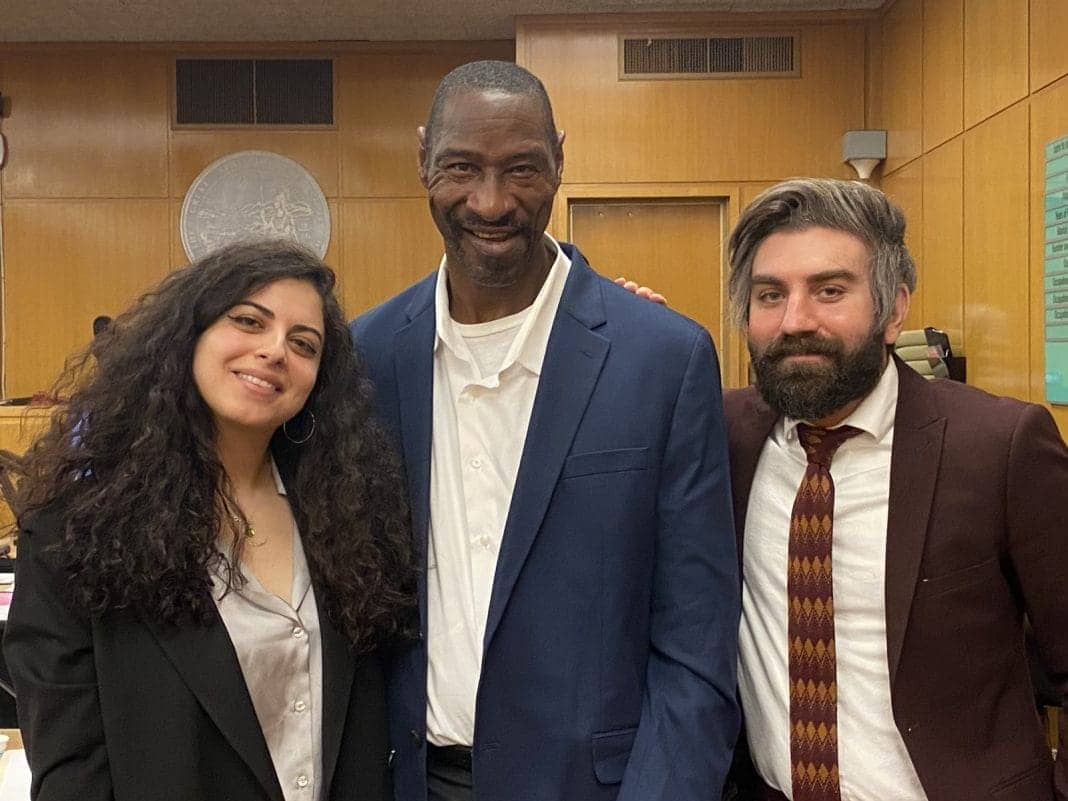 Deputy-Public-Defenders-Nuha-Abusamra-and-Anthony-Gedeon-flank-Richard-Everett-whose-charges-were-dropped-by-Office-of-the-Public-Defender, Charges dropped against man shot five times by police after prosecutors determine they cannot prove their case, Featured Local News & Views 