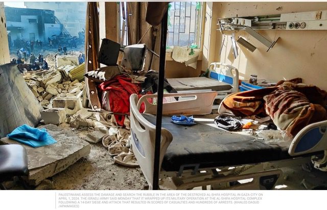 shifa-hospital-destroyed-by-apaimages-2, ‘At the United Nations, the flag of human rights still flies at half-mast’ , World News & Views 
