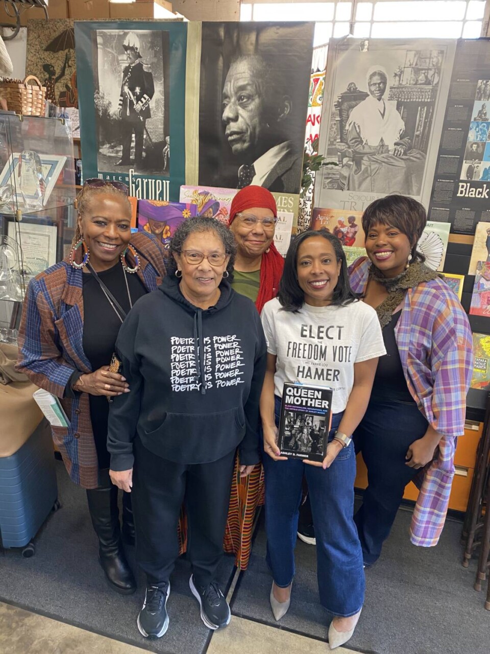 dr.-ashley-d.-farmer-poses-with-blanche-richardson-mama-ayanna-davis-dr.-cassie-turnipseed-and-dr.-tiffany-caesar-after-the-queen-mother-moore-book-talk-, Marcus Books Author’s Talk: Dr. Ashley D. Farmer Shares Queen Mother Moore’s Legacy With Mama Ayanna Davis, Culture Currents dr.-ashley-d.-farmer-poses-with-blanche-richardson-mama-ayanna-davis-dr.-cassie-turnipseed-and-dr.-tiffany-caesar-after-the-queen-mother-moore-book-talk-, Marcus Books Author’s Talk: Dr. Ashley D. Farmer Shares Queen Mother Moore’s Legacy With Mama Ayanna Davis, Culture Currents