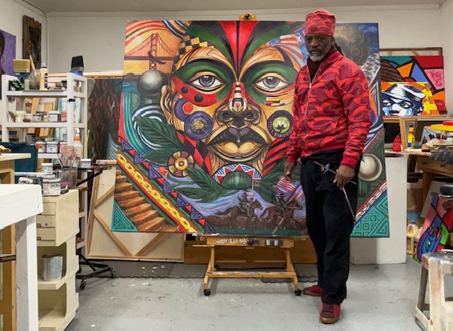 malik-seneferu-stands-next-to-his-artwork-called-ancestral-constitution-of-the-united-states-before-juneteenth-to-black-august.-photo-courtesy-of-malik-seneferu-1, Malik Seneferu shares his artistic creation called The Ancestral Constitution Before Juneteenth to Black August&nbsp;&nbsp;, Featured 