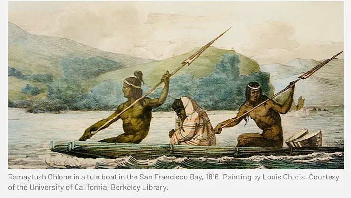 ramaytush-ohlone-in-tule-boat-on-sf-bay-1816-art-by-louis-choris-by-uc-berkeley-library, The war at home, Featured Local News & Views 